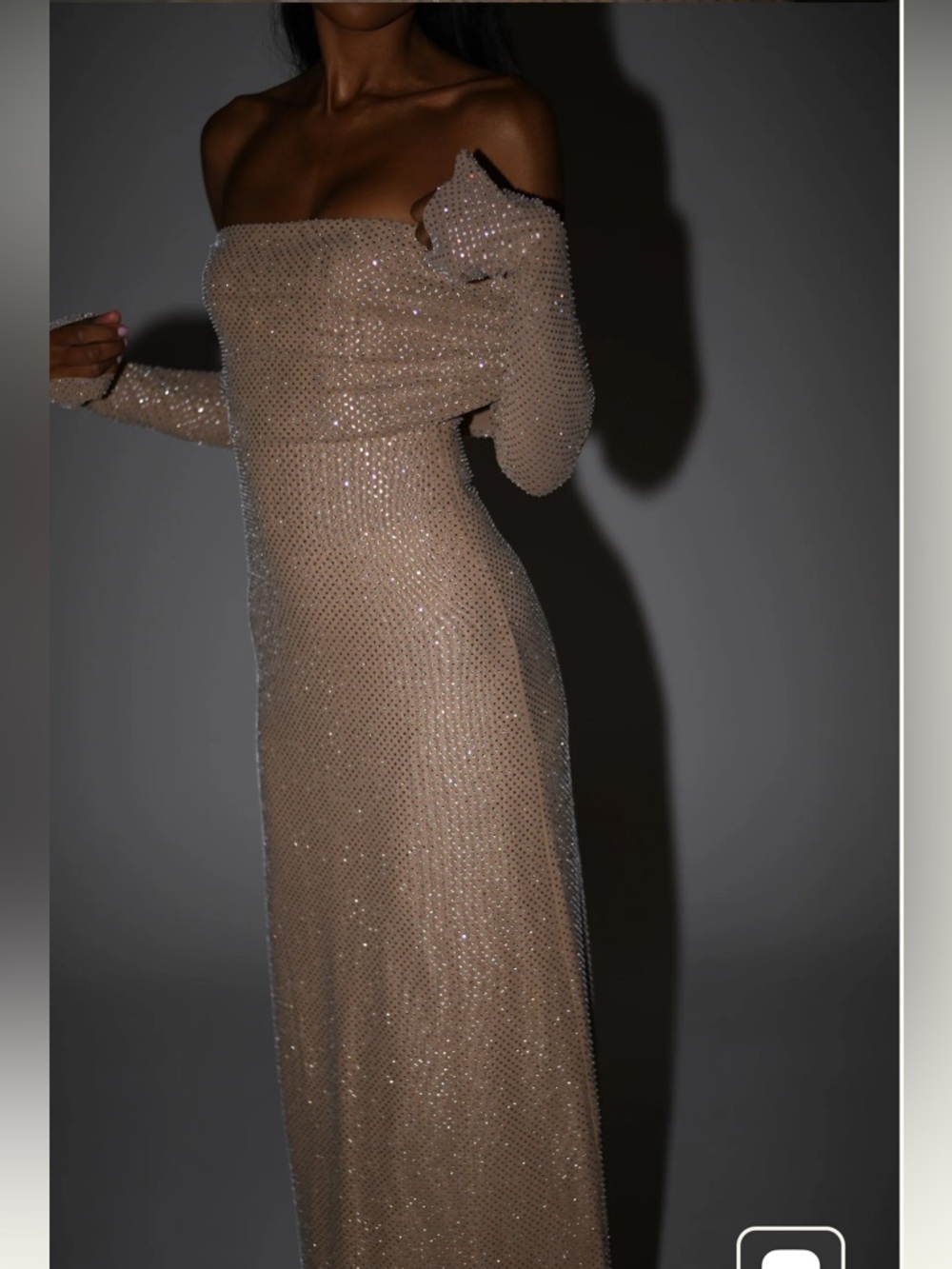 Off Shoulder Diamanté Maxi - Nude rhinestone size  medium  Marcel dress - Picture 11 of 16